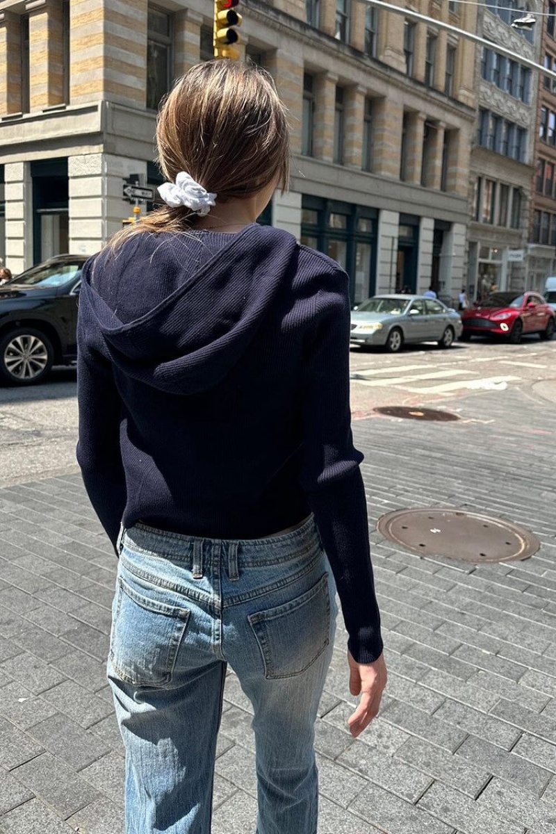 Sweat a Capuche Brandy Melville Arden Crop Bleu Marine | GXK-52441145